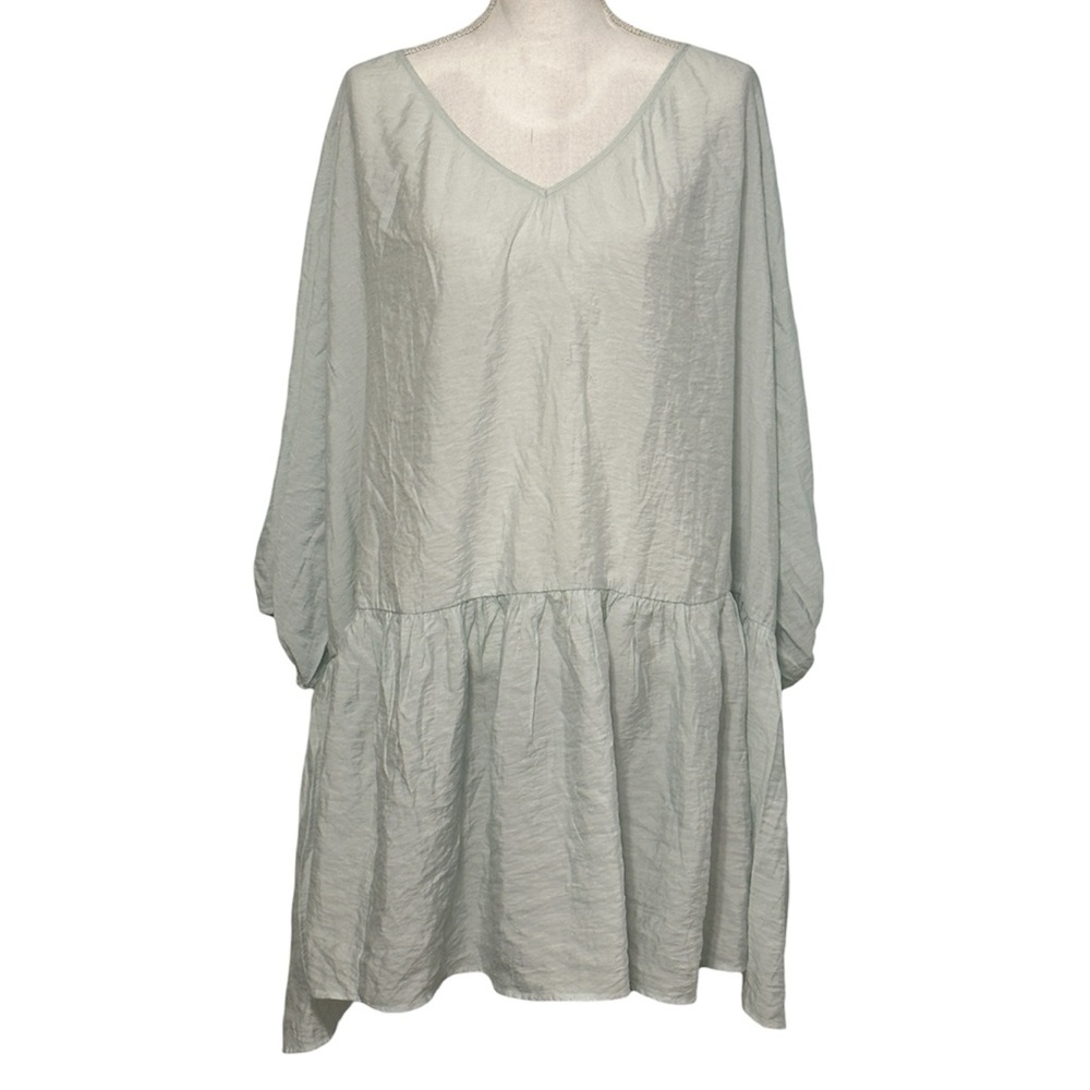 H&M Blue Vneck Silky Viscose Blend Short Peplum Cottagecore Dress NWT